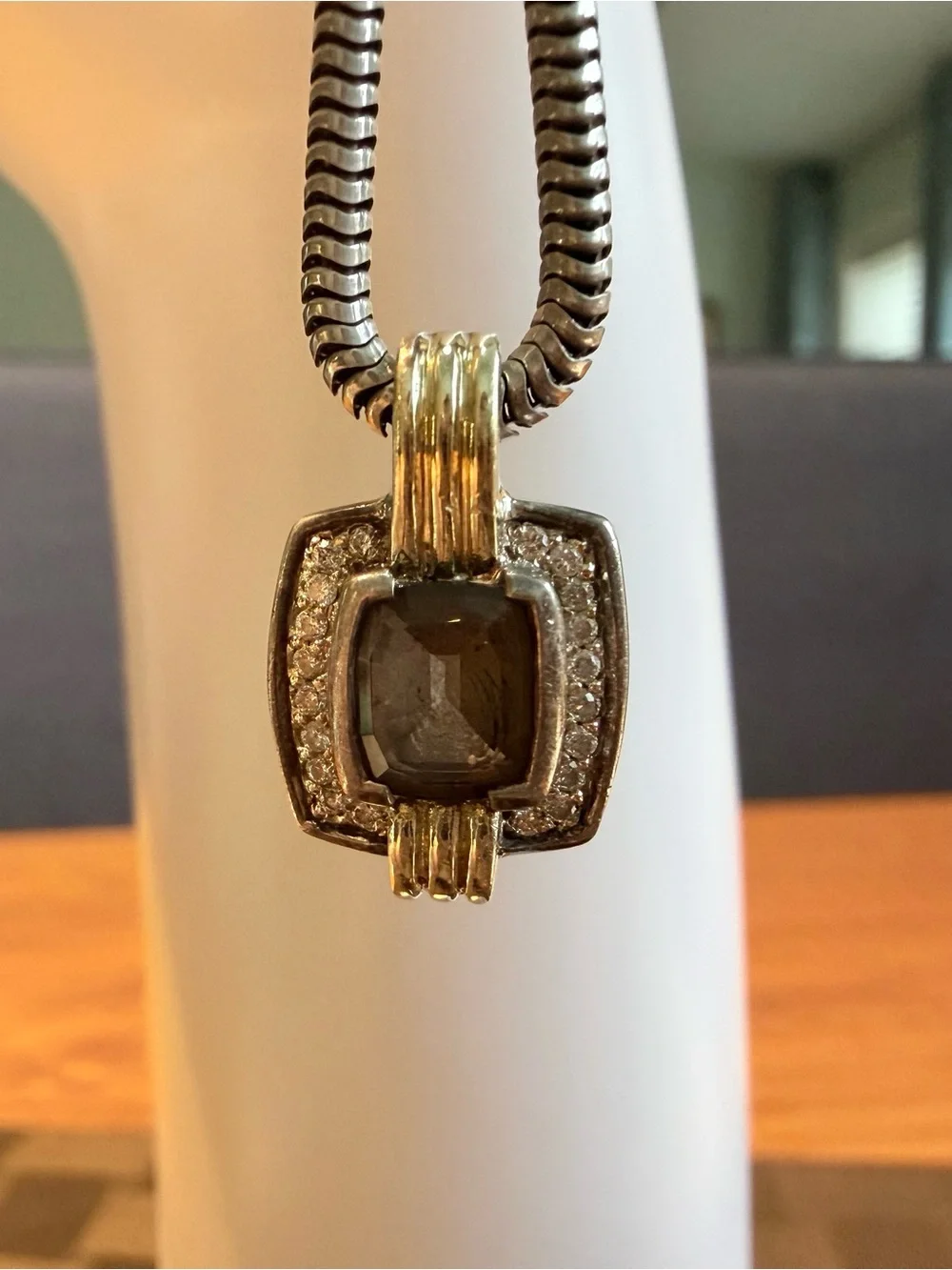 LAGOS Caviar Diamond & Smoky. Topaz 18K & Sterling Silver Pendant Necklace - 16